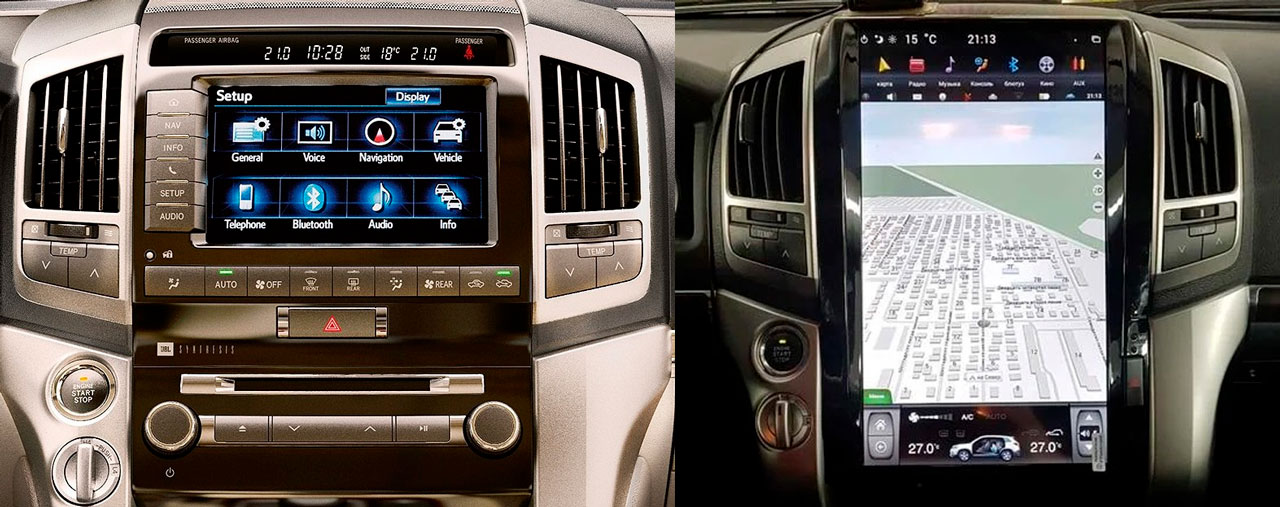 Заводская магнитола Land Cruiser 200 и Tesla магнитола
